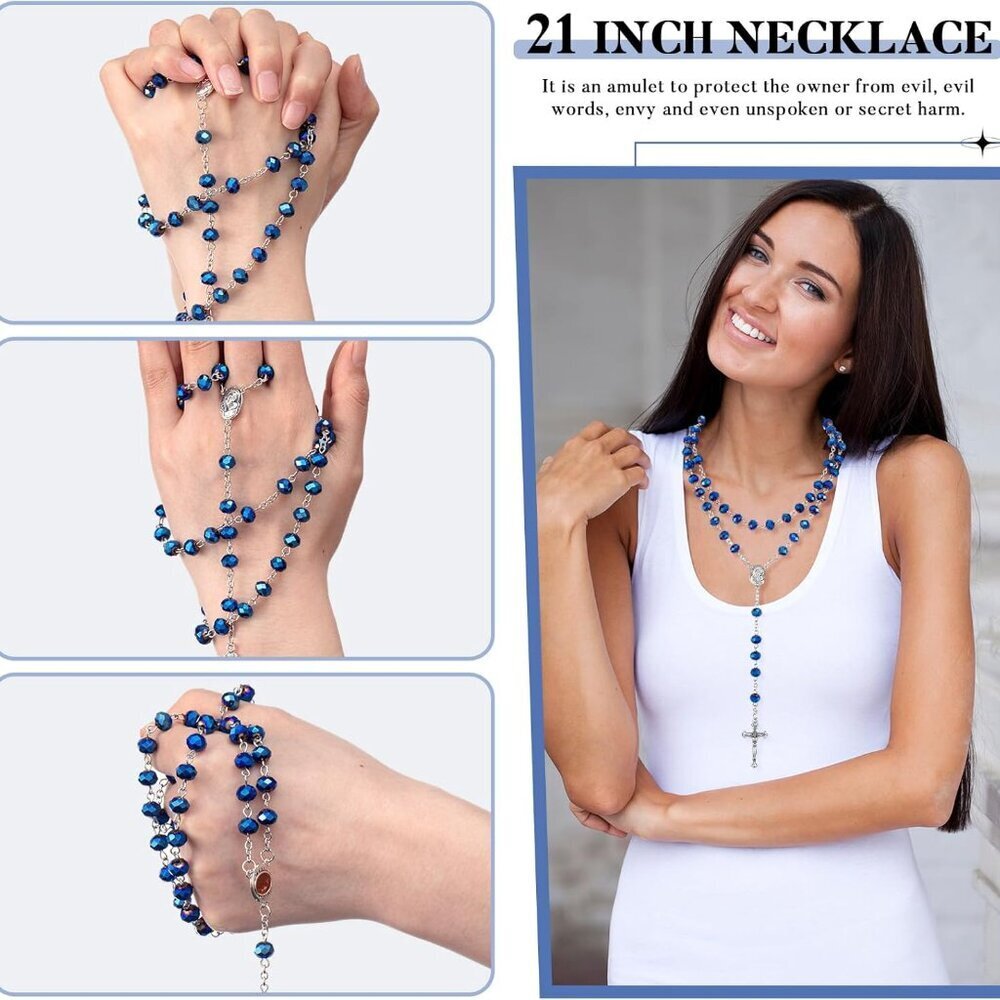 12 Pcs Catholic Rosary Beads Necklace with Cross Prayer Gifts with Organza Bags - Picture 6 of 7